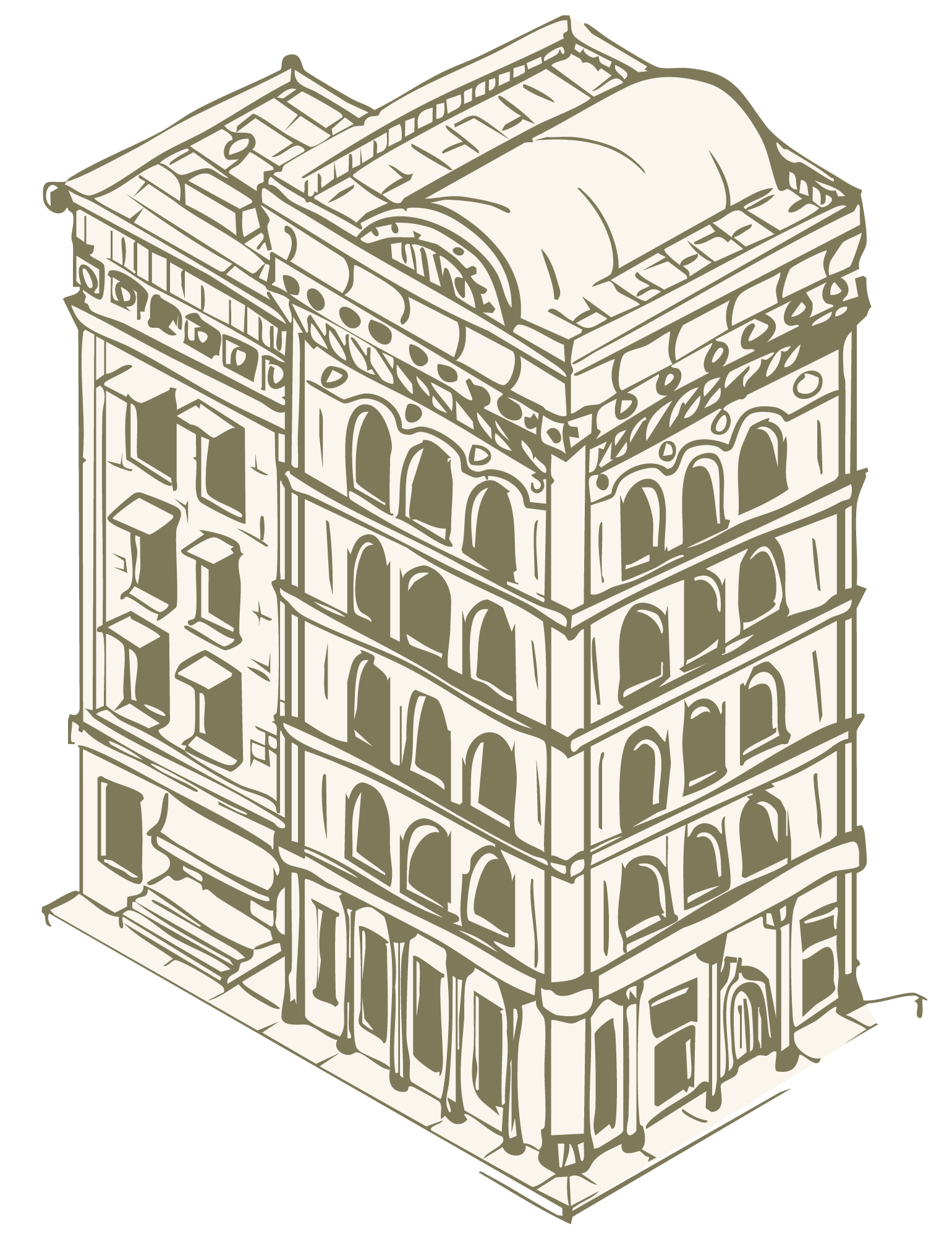 green illustration of a building for a graphic design flyer for a real estate company
